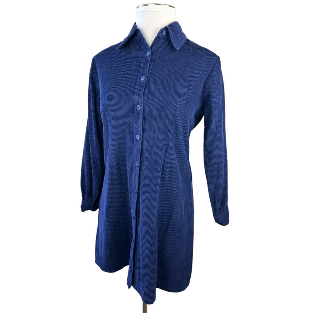 Vintage April Cornell Cotton Corduroy Button Front Shirt Dress Blue Size Medium - Picture 3 of 13